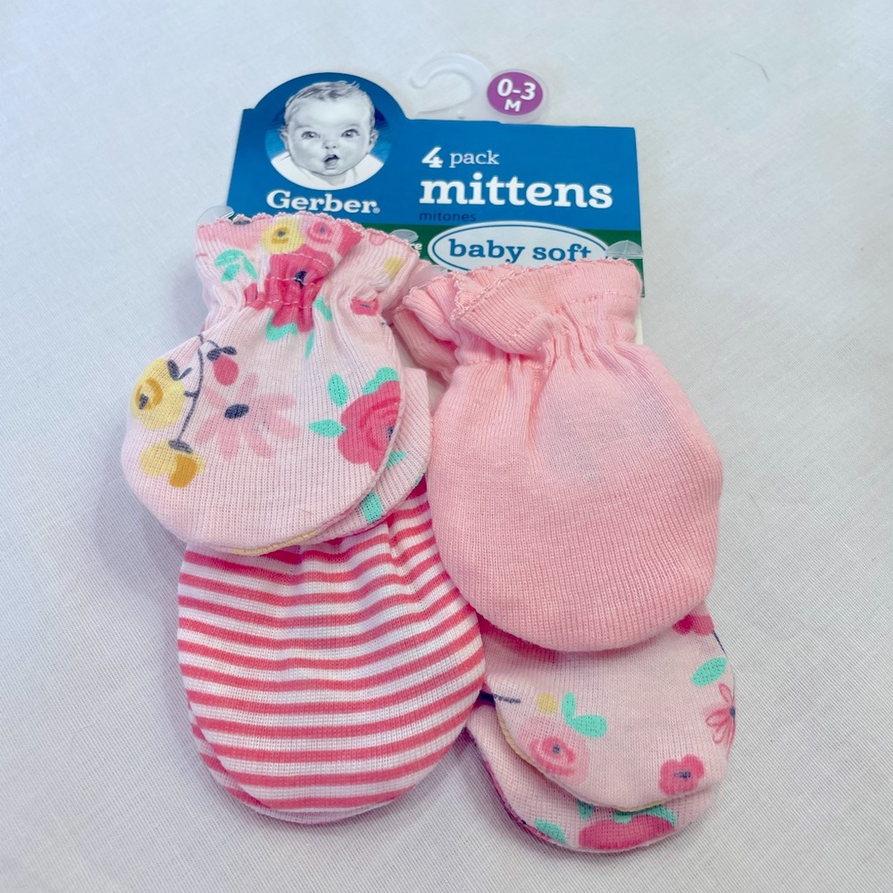 Gerber 4 pack girls mittens